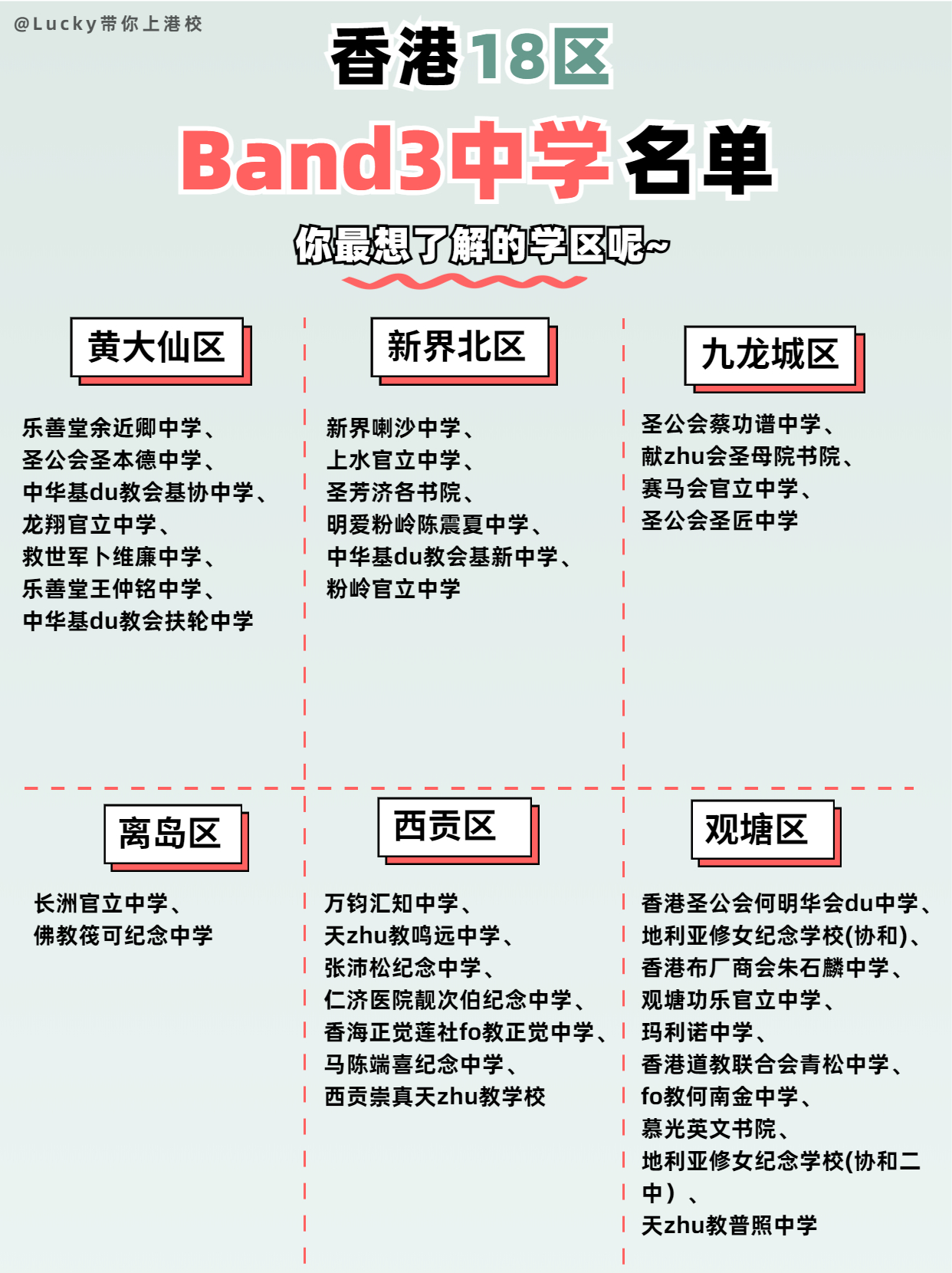 香港各區(qū)Band3中學(xué)，看看有沒有你的意向?qū)W校